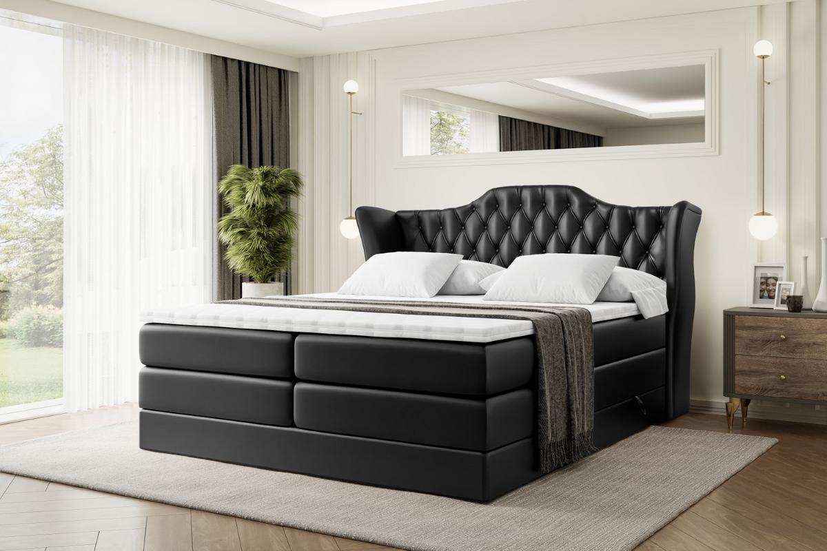 BOXSPRINGBETT VILA KING - 140x200 - H3/H4 - Schwarz Hochglanz - Schwarz Hochglanz, Holzwerkstoff (140/200cm) - ALTDECOR
