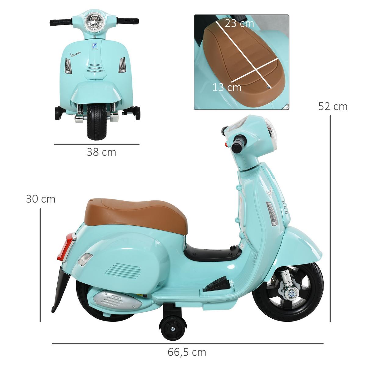 VESPA Elektromotorrad Kindermotorrad Elektrofahrzeuge 18 bis 36 Monate Grün - Grün, Metall (66.5/38/52cm) - HOMCOM