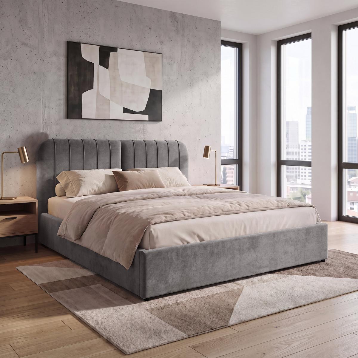POLSTERBETT Livre mit Taschenfedernmatratze 26 cm, mit Bettkasten, 160x200 cm, Chenille-Stoff, Dunkelgrau - Dunkelgrau, Textil (160/200cm) - Beautysofa