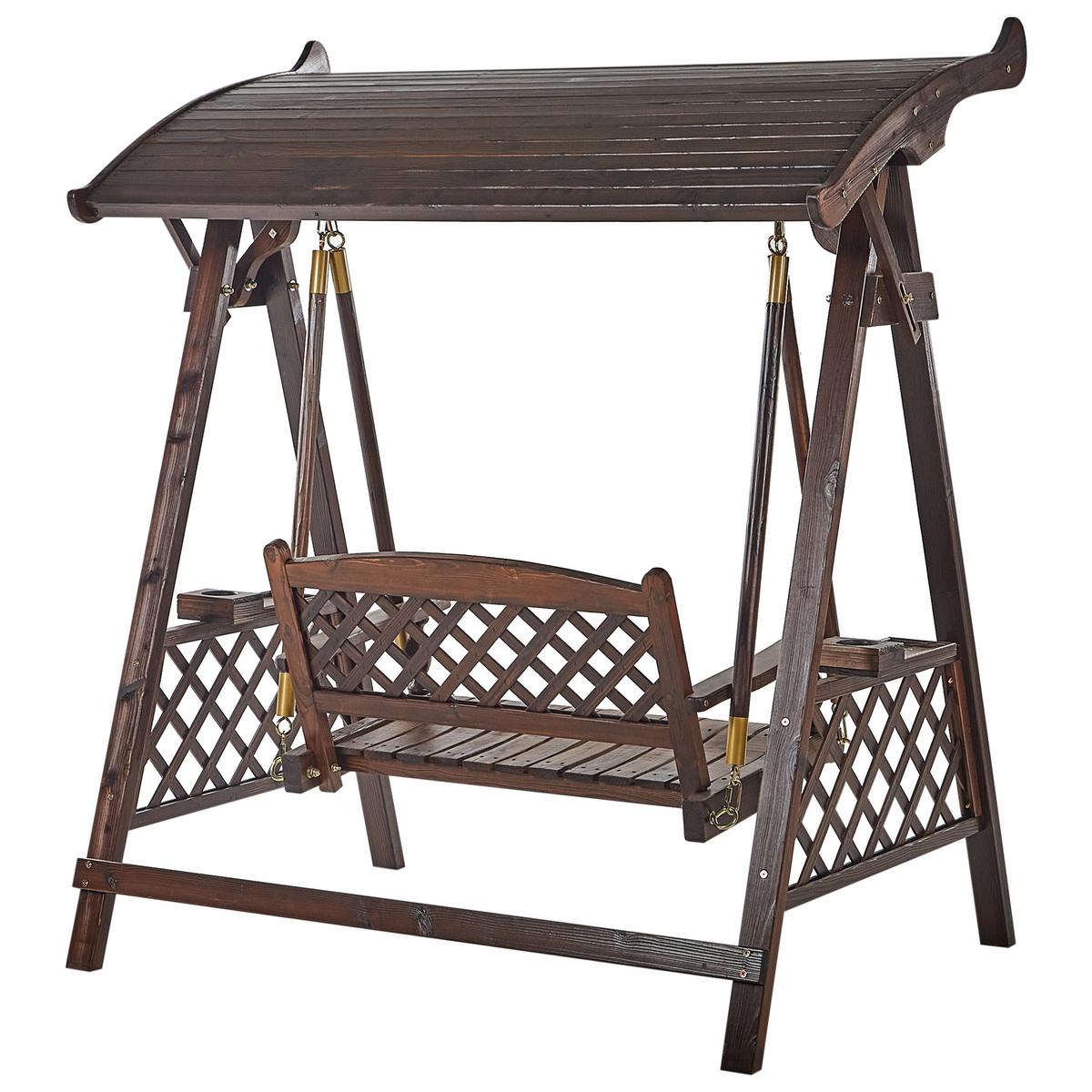 HOLLYWOODSCHAUKEL 2-Sitzer Dunkler Holzfarbton Senarica - Dunkelbraun/Goldfarben, Holz (170/177/118cm) - Beliani