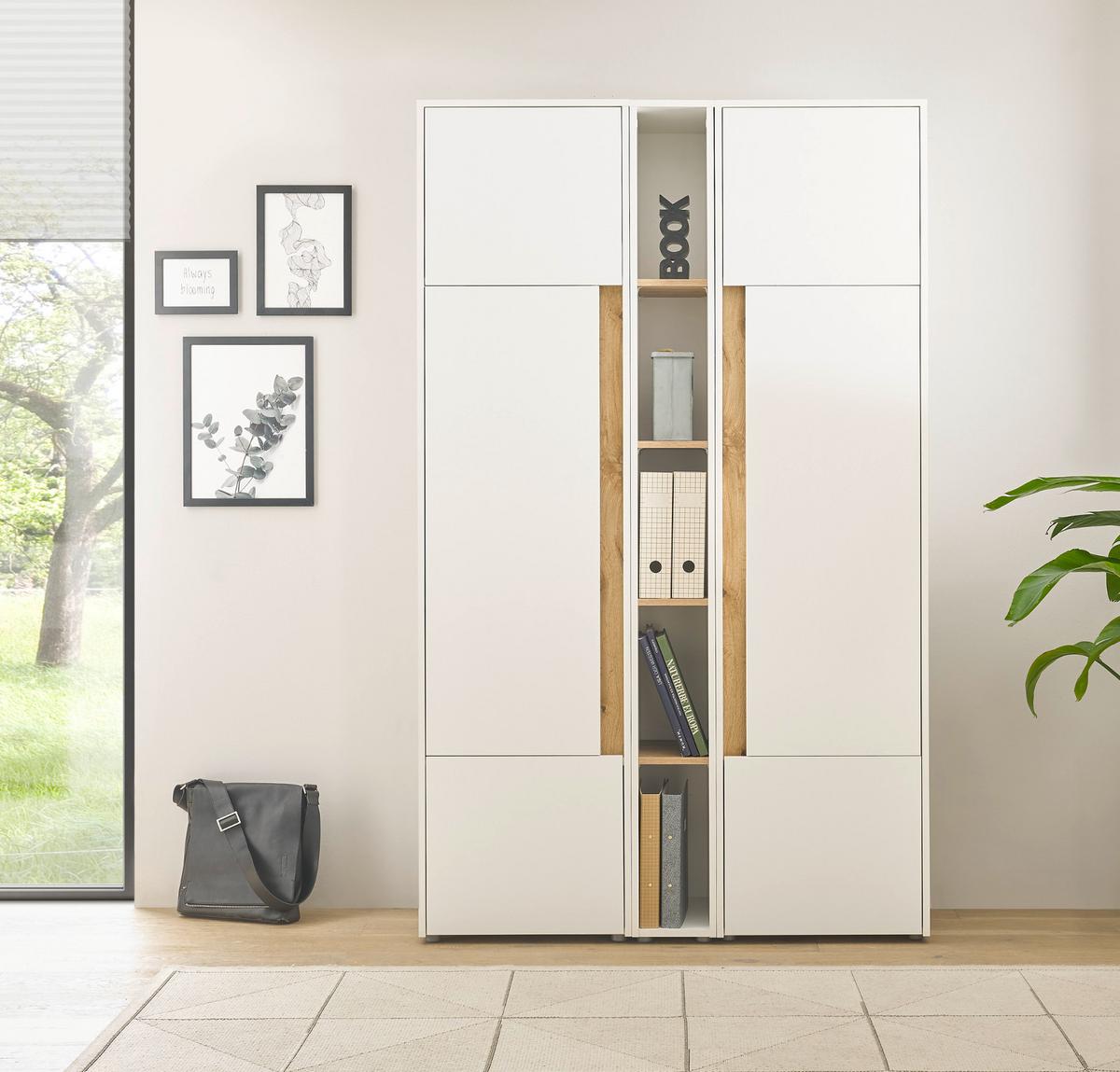 AKTENSCHRANK Set 3-teilig weiß matt, Eiche Wotan 120 x 200 cm, Schrank-Regal-Kombination mit 15 Fächern - Eichefarben/Eiche Wotan, Holzwerkstoff/Kunststoff (120/200/40cm) - Furn.Design
