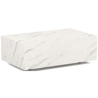 COUCHTISCH Noma Rechteckig in Marmor Weiß, Blockform mit versteckten Rollen 90/55/28 cm - Ecru/Schwarz, Holzwerkstoff (55/90/28cm) - WFL GROUP