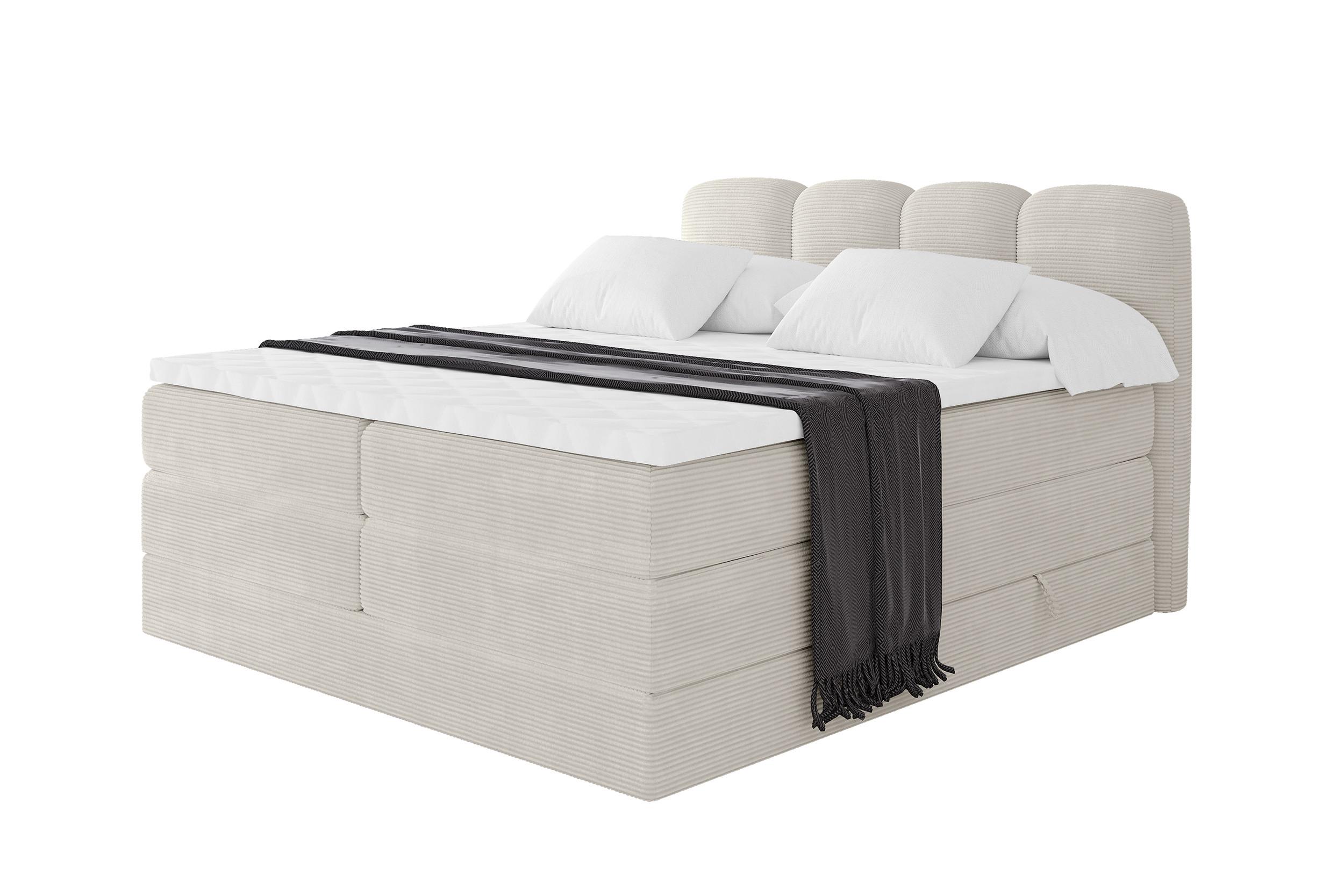 BOXSPRINGBETT mit Matratze H3/H4 - NINA KING - 140x200 cm Creme - Perlmutt, Holzwerkstoff (140/200cm) - ALTDECOR