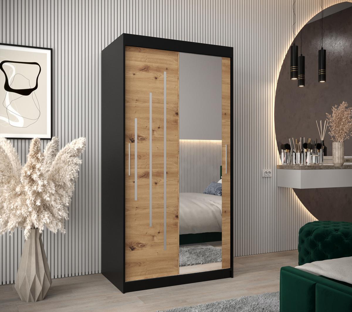 SCHWEBETÜRENSCHRANK 200/100/62 2-türig - Silberfarben/Schwarz, Holz/Kunststoff (100/200/62cm) - Abiks Möbel