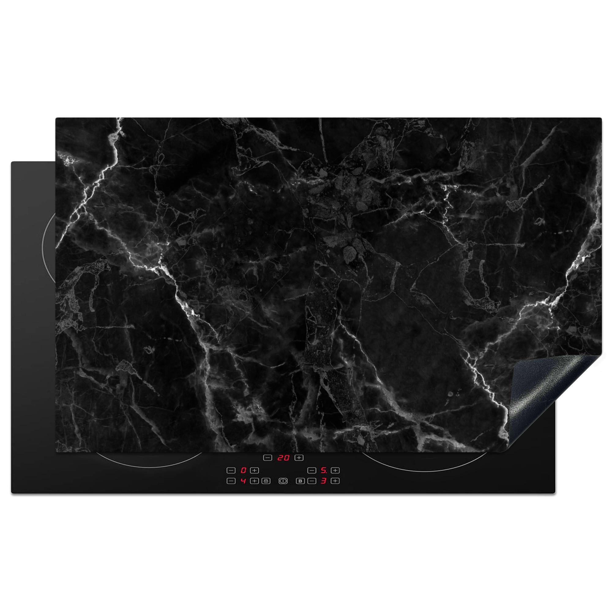 HERDABDECKPLATTE Marmor - Schwarz - Weiß - Textur - Marmoroptik Induktionsmatte 83x51 cm - Silberfarben, Kunststoff (83/51.5/0.2cm) - MuchoWow