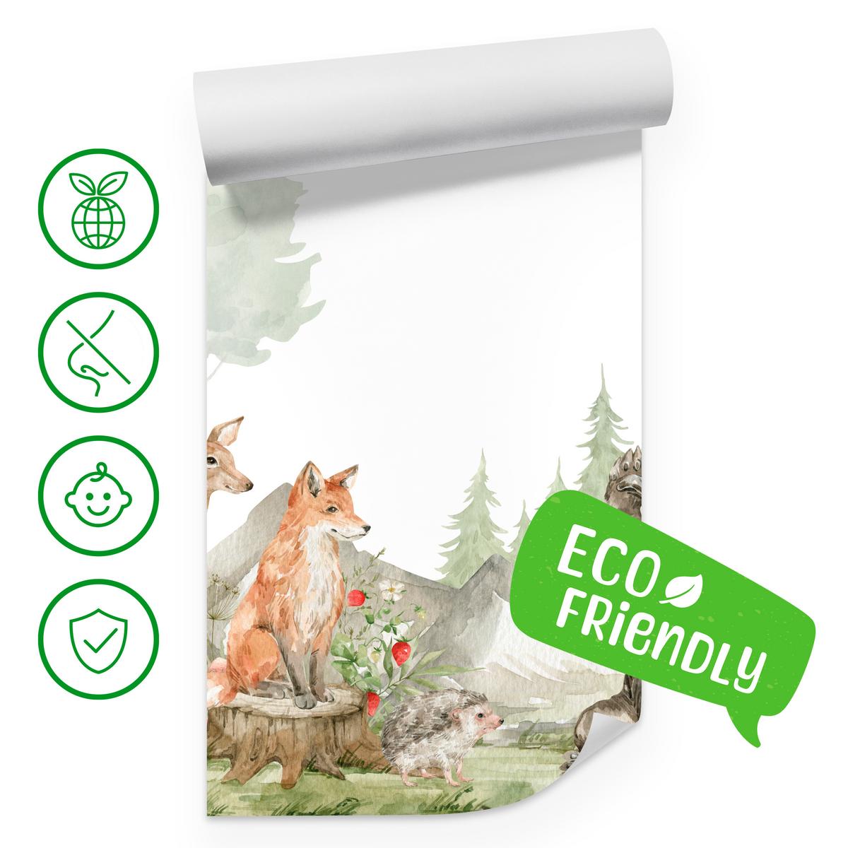 FOTOTAPETE für Kinderzimmer Aquarell Waldtiere Fuchs Reh Tragen 100x70 - Multicolor, Papier (100/70cm) - Muralo