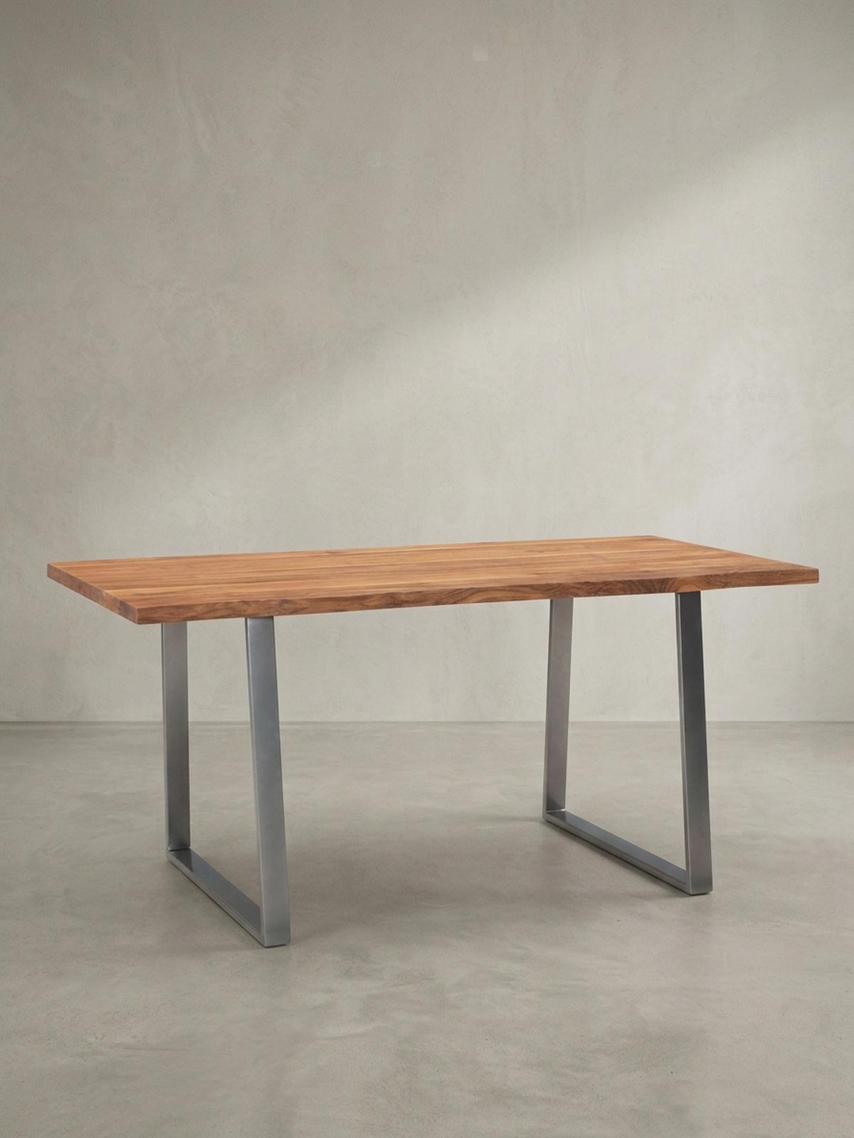 SCHREIBTISCH Massivholz Baumkante Chromgestell Handarbeit TARN, Goldbraun-Chrom 160x80x76 cm - Chromfarben/Braun, Holz/Metall (80/160/76cm) - KADIMA DESIGN