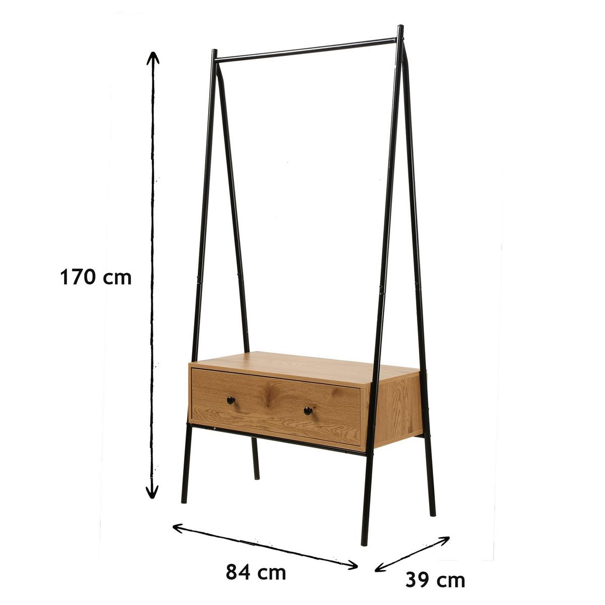 GARDEROBENSTÄNDER mit 1 Schublade in Eiche-Dekor H170cm - Eichefarben, Holzwerkstoff (39/170/46cm) - Calicosy
