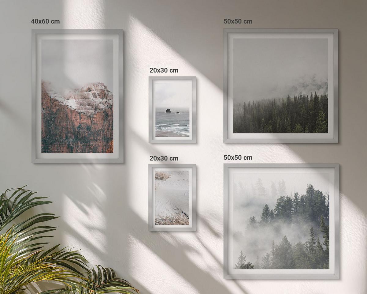 BILDER SET 5er Set - 50x50 cm & 20x30 cm & 40x60 cm Silberner Rahmen - Abstrakte Wellen, graue Pastellfarben - Silberfarben, Kunststoff (40/60cm) - TULUP