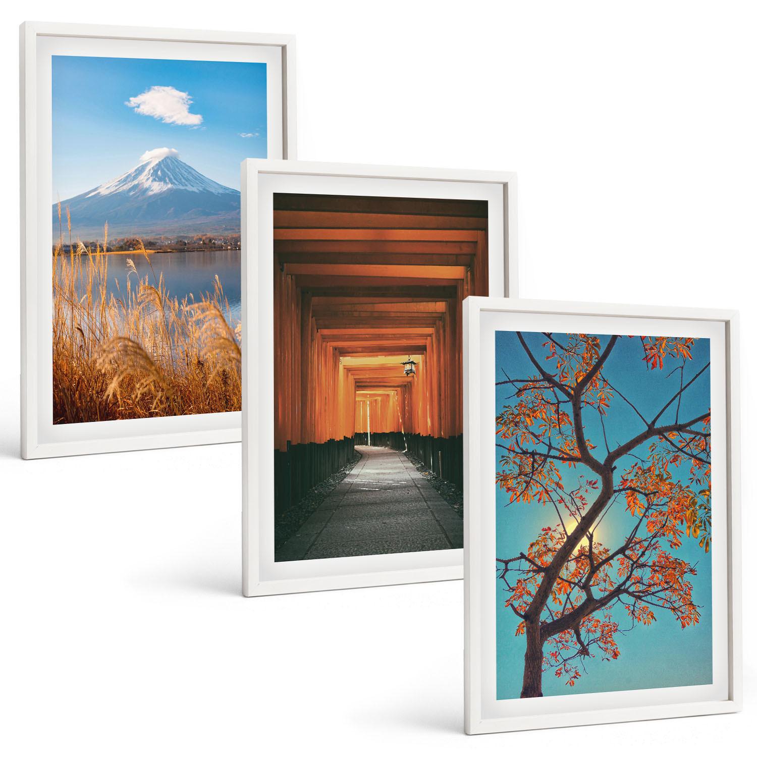 BILDER SET 3er Set - 40x60 cm Weißer Rahmen - Japanische Naturlandschaften - Weiß, Kunststoff (40/60cm) - TULUP