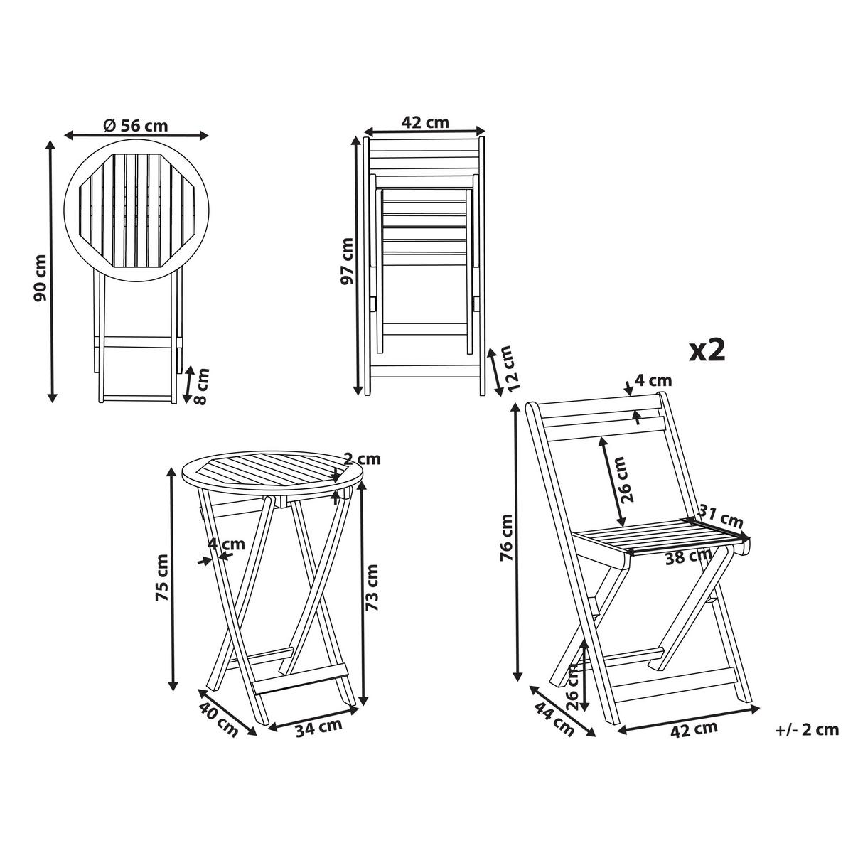 BISTRO-SET klappbar Akazienholz Braun Sacile - Braun, Holz - Beliani