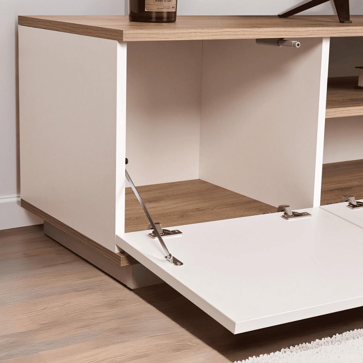 TV furniture with 3 folding doors and 1 niche, L180 cm - Weiß, Holzwerkstoff (44.5/44.6/12cm) - Calicosy