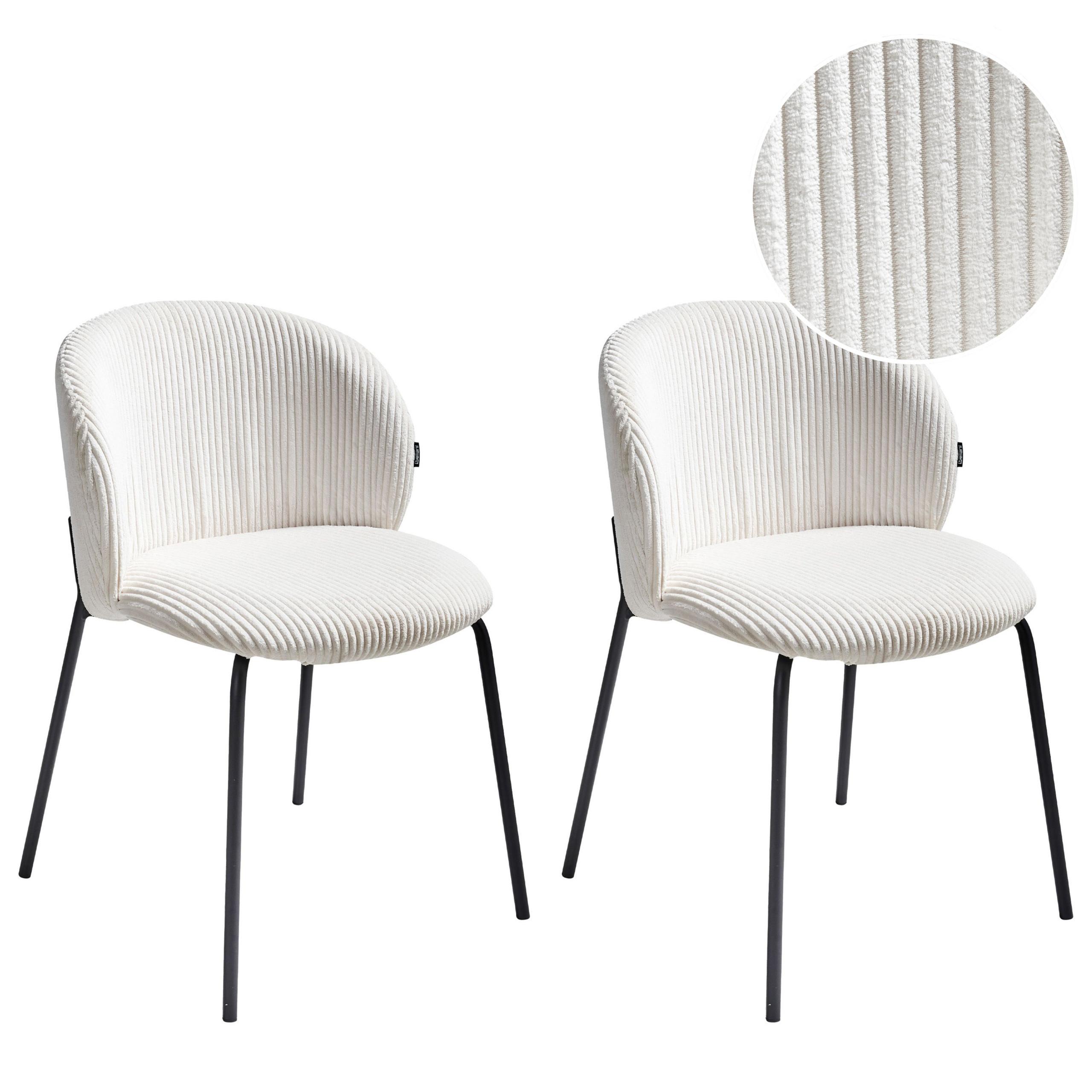 ESSZIMMERSTUHL 2er-Set Cremeweiß Miles - Schwarz/Weiß, Textil (53/83/55cm) - Beliani