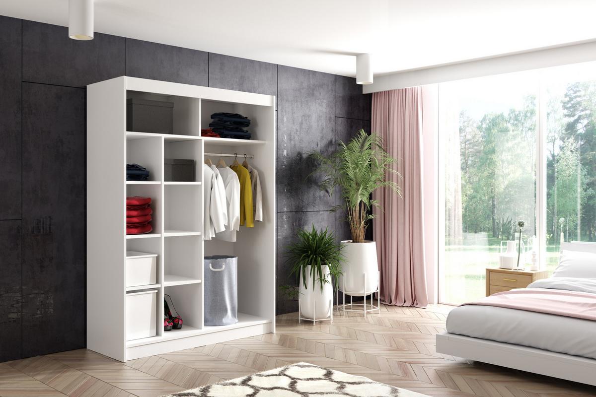 KLEIDERSCHRANK VILAN mit Lamel/LED - 150 cm - Schwarz - Schwarz, Holzwerkstoff (150/215/61cm) - ALTDECOR