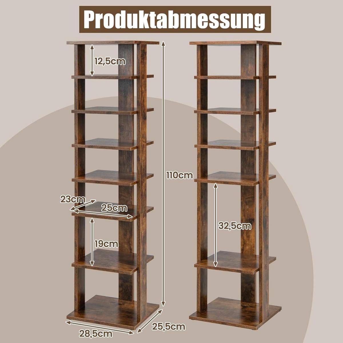 SCHUHSTÄNDER höheverstellbar Braun - Braun, Holz (28/110/27cm) - COSTWAY