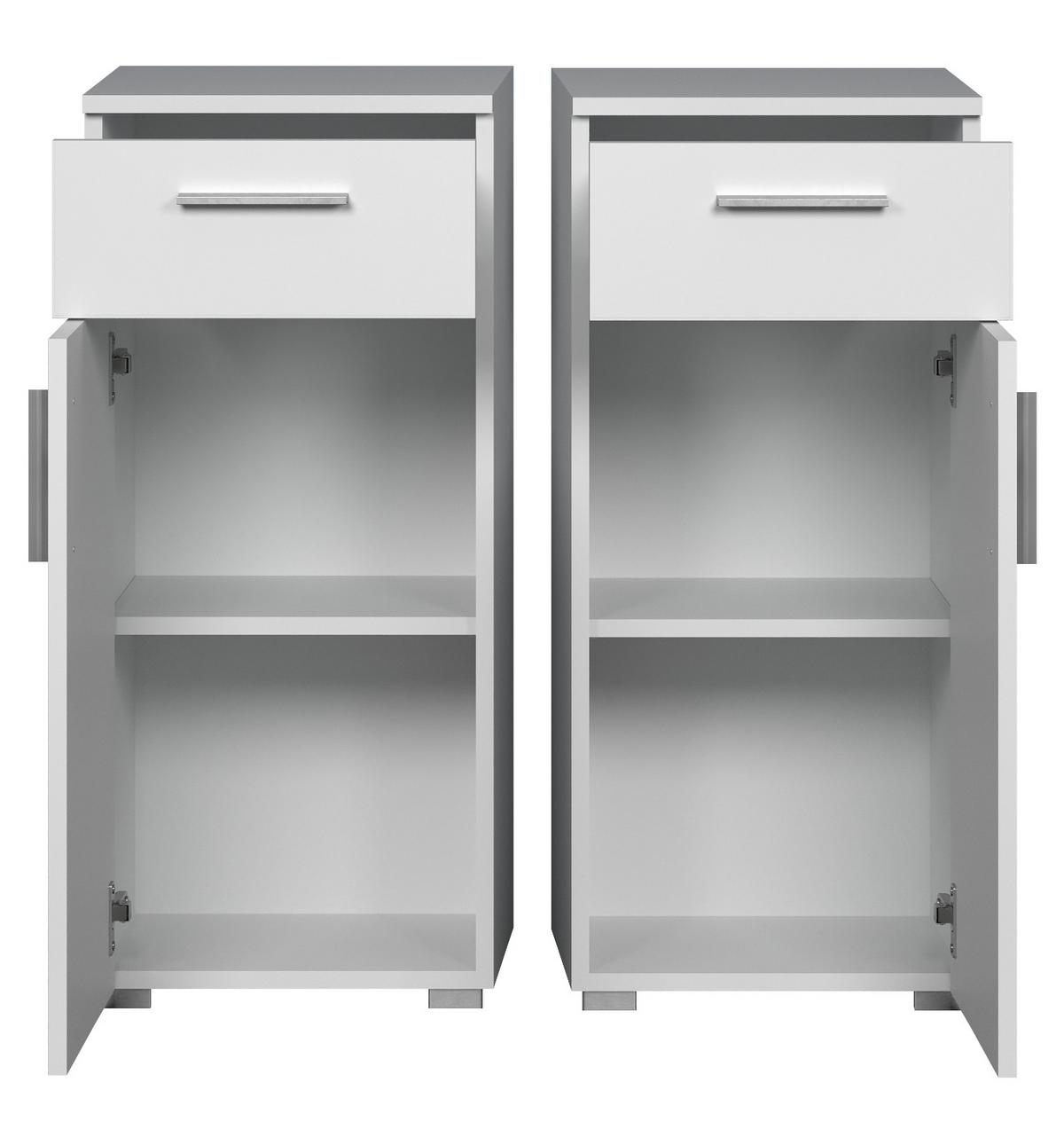 KOMMODE weiß Hochglanz 37 x 83 cm, Badschrank in modernem Design - Weiß Hochglanz/Silberfarben, Holzwerkstoff/Kunststoff (37/83/31cm) - Top.Furn