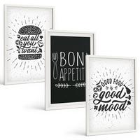 BILDER SET 3er Set - 40x60 cm Weißer Rahmen - Grafiken, Lebensmittel, kulinarische Slogans - Weiß, Kunststoff (40/60cm) - TULUP