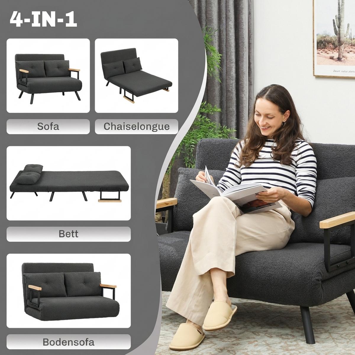 SCHLAFSOFA Stahl Polyester Dunkelgrau - Dunkelgrau/Beige, Holz/Textil (73/81/102cm) - HOMCOM