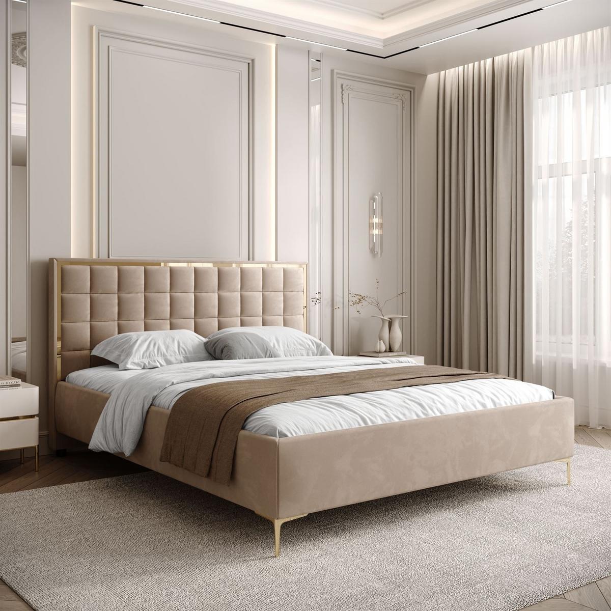 POLSTERBETT ISADORA GOLD mit Bettkasten 160x200 cm Royal Velvet 170 - Beige, Textil - Lookway