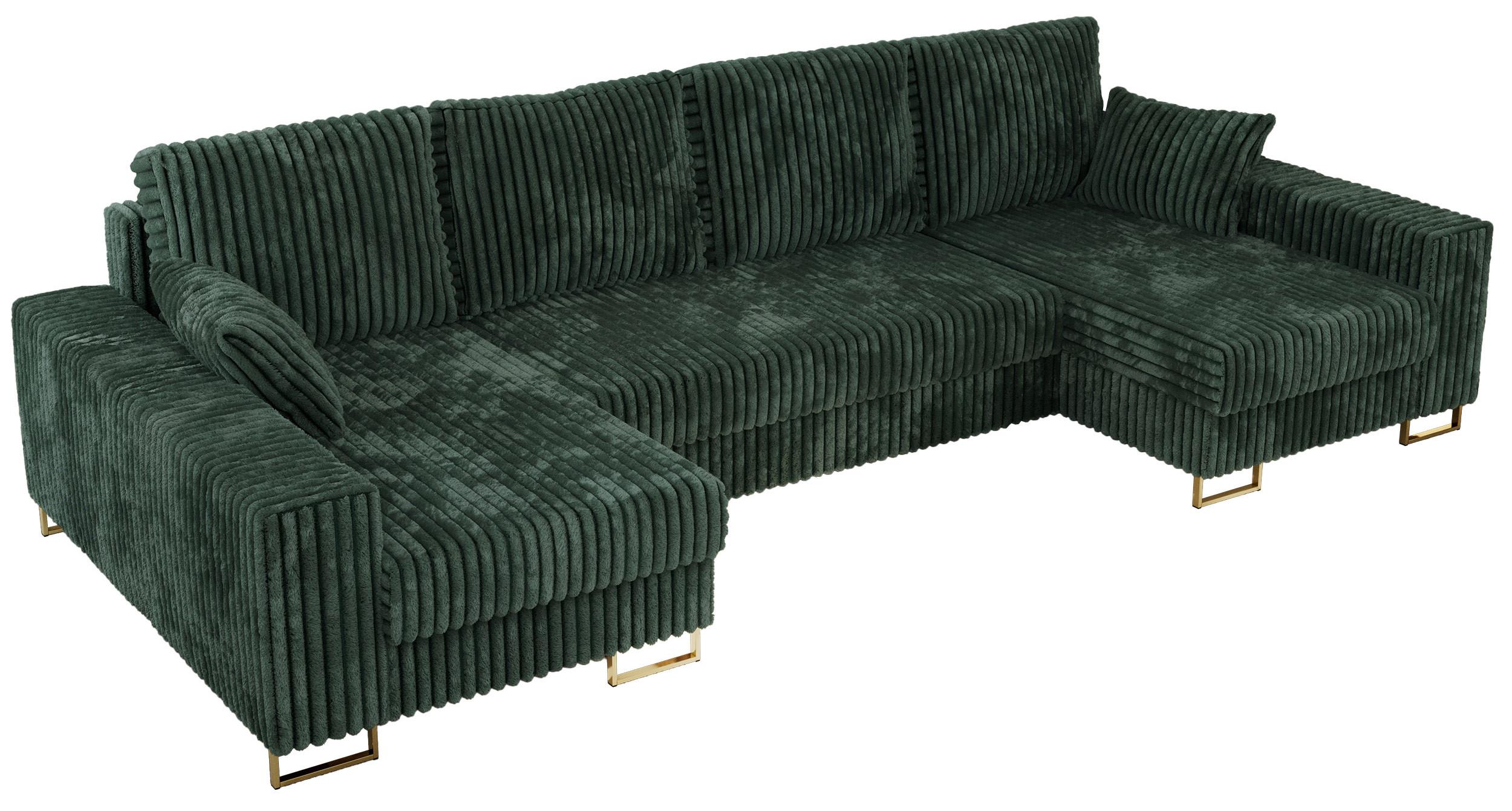 WOHNLANDSCHAFT DORIAN U Cord Grün - Goldfarben/Grün, Textil/Metall (312/85/138cm) - MKS
