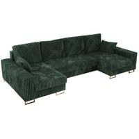 WOHNLANDSCHAFT DORIAN U Cord Grün - Goldfarben/Grün, Textil/Metall (312/85/138cm) - MKS