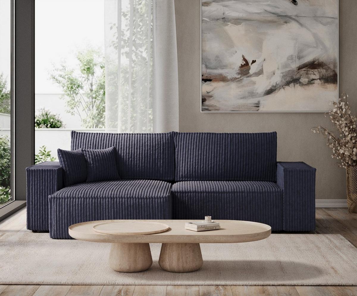 ECKSOFA CAVO mit Schlaffunktion Marin im Tilia Stoff - Schwarz/Dunkelblau, Holz/Holzwerkstoff (255/148cm) - AltaBeds