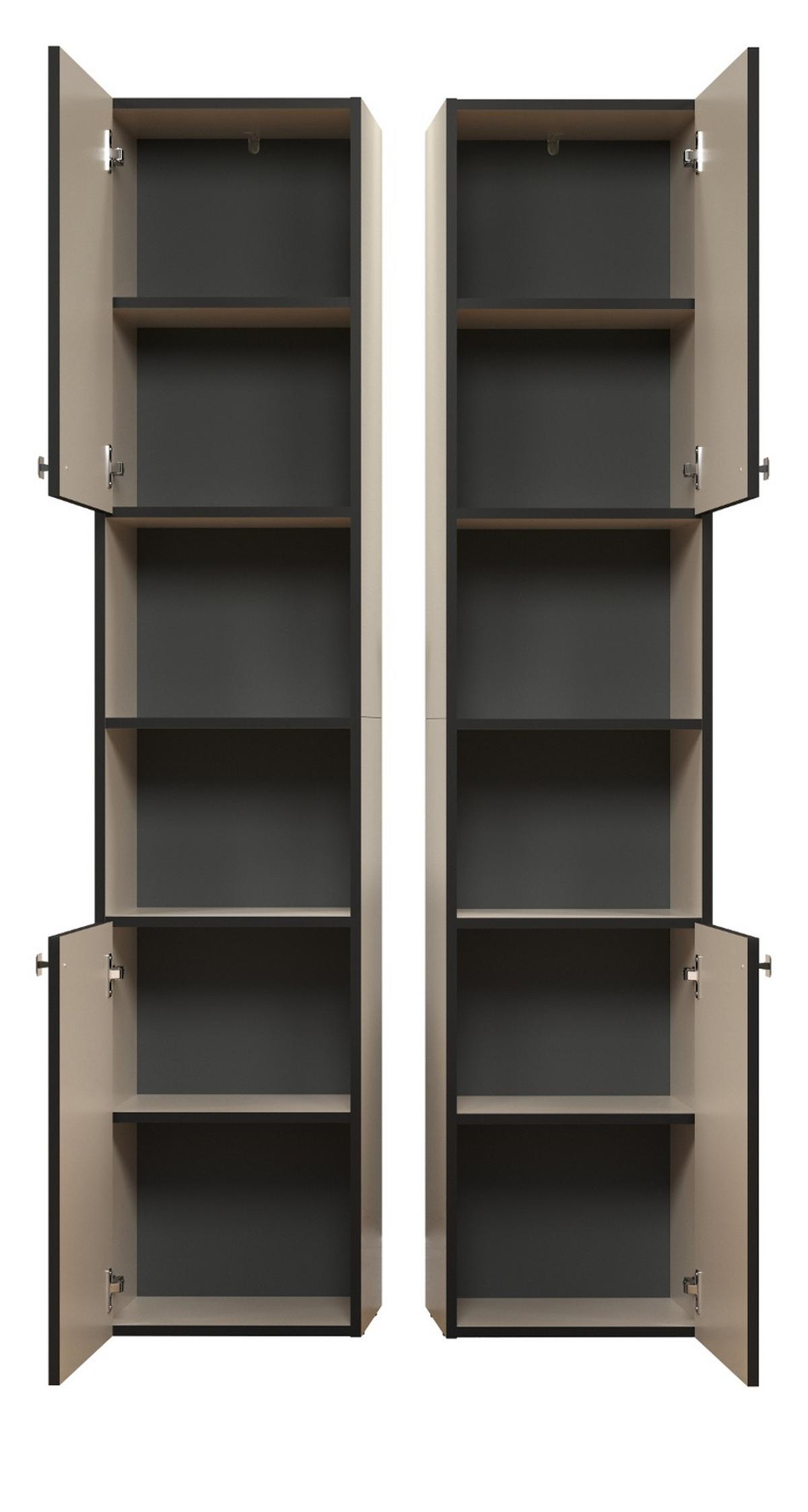 HOCHSCHRANK Kaschmir, grau 40 x 186 cm, Badschrank 2-türig - Kaschmir/Schwarz, Holzwerkstoff/Metall (40/186/31cm) - Top.Furn