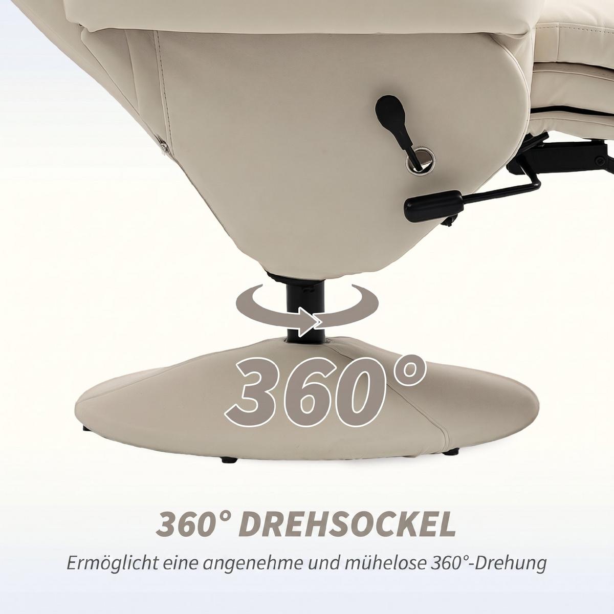 RELAXSESSEL PU Cremeweiß - Creme, Leder/Metall (86/106/87cm) - HOMCOM