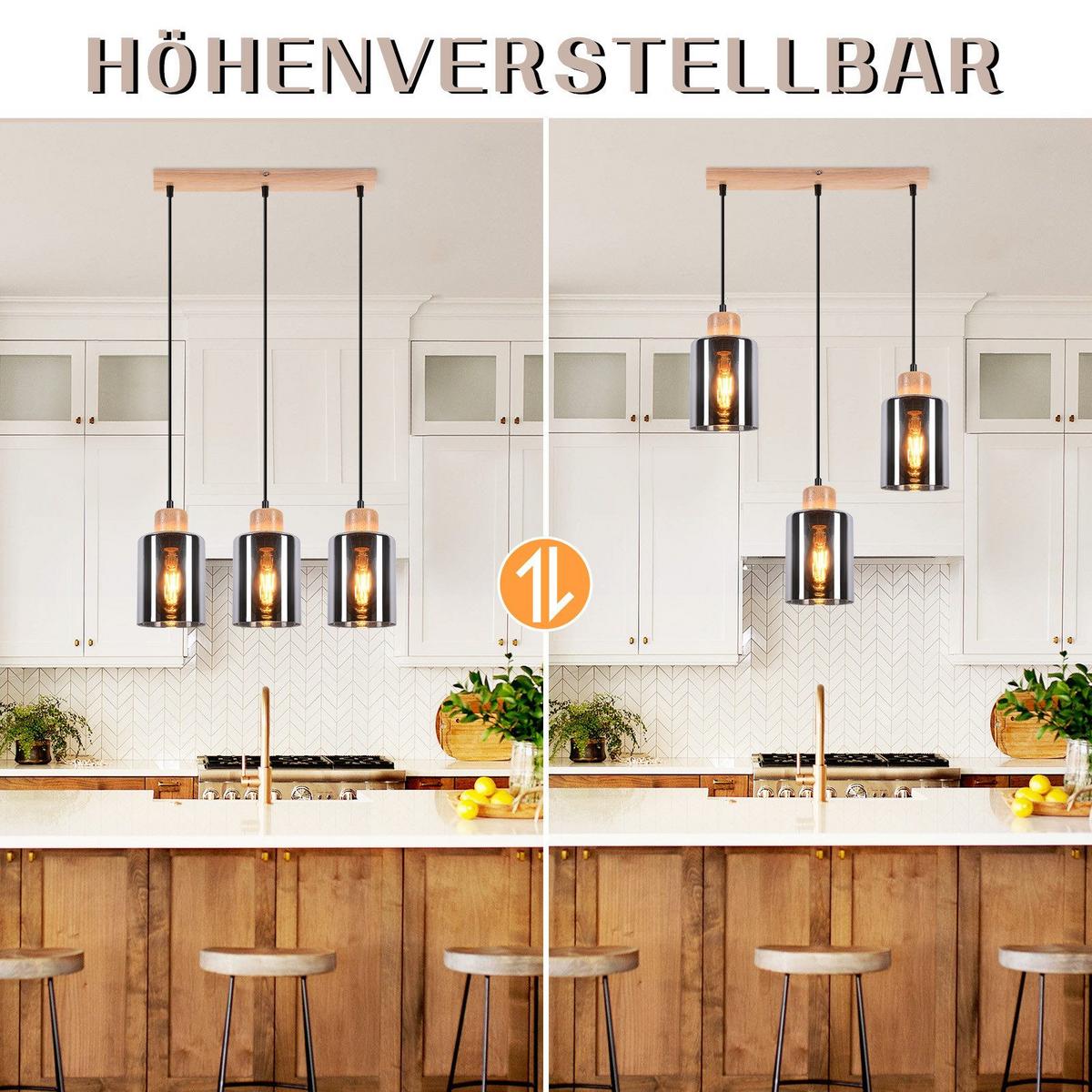 PENDELLEUCHTE Rynnf 42/12/146.5 cm - Hellbraun, Glas/Holz (42/12/146.5cm) - ZMH