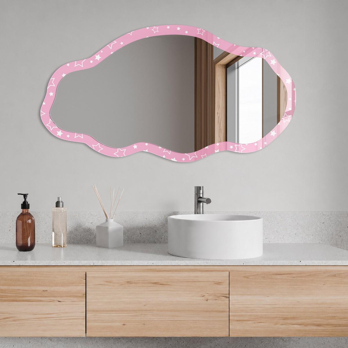 SPIEGEL 90x45 cm asymmetrisch mit Druck - Rosensterne - Transparent, Glas (45/90/0.4cm) - TULUP