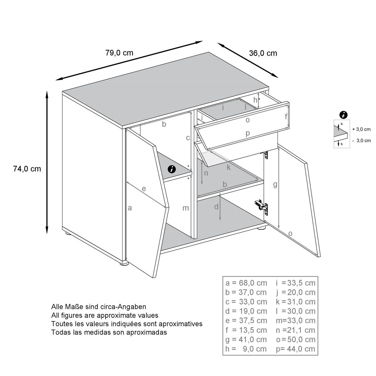 KOMMODE Benny Front in Eiche Natur - Eichefarben, Holzwerkstoff (79/74/36cm) - Vladon