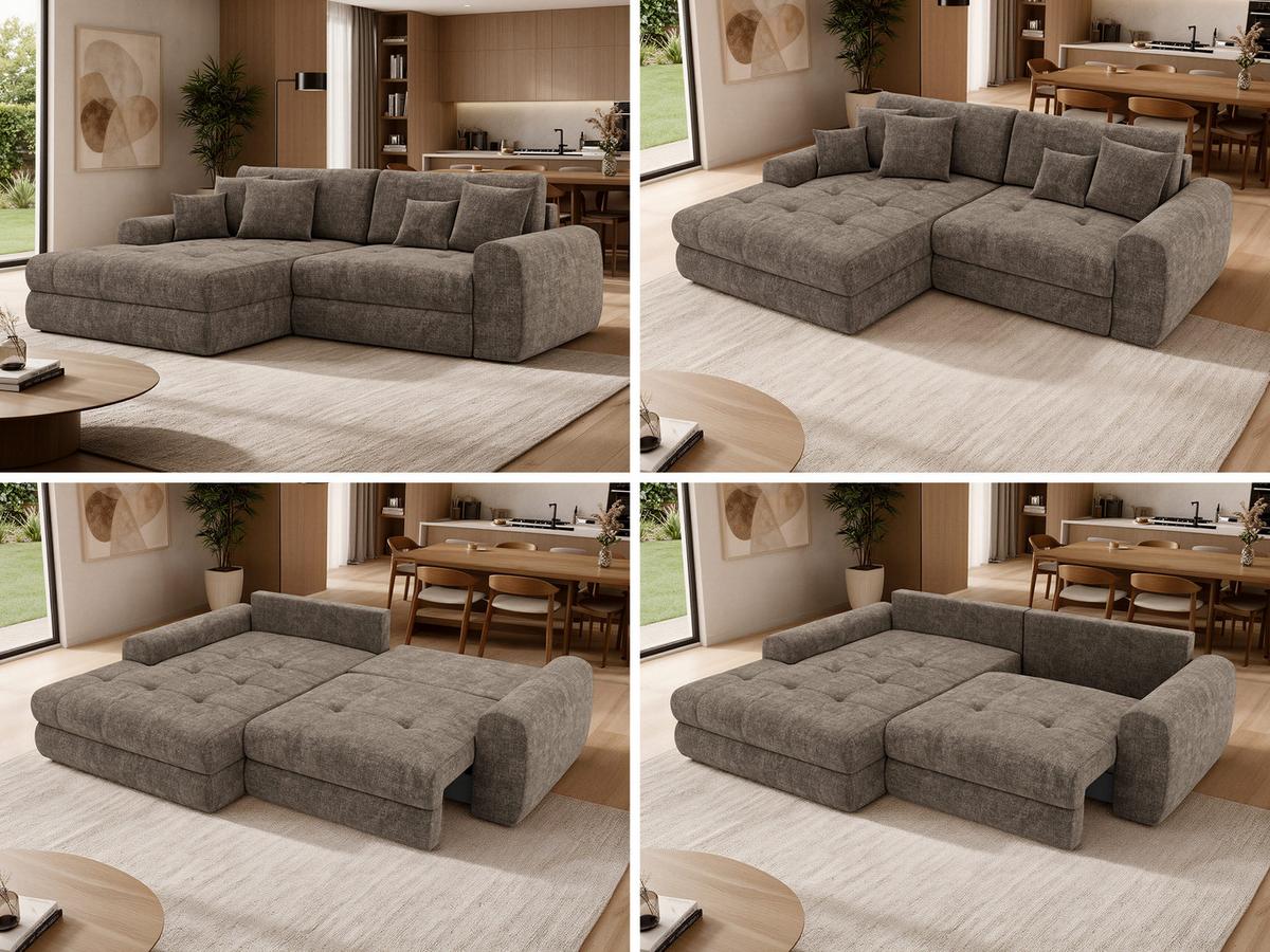 ECKSOFA ARELIA L - Braun Schenille grob gewebt - Rechts Seite - Schwarz/Braun, Kunststoff/Textil (205/292cm) - MKS