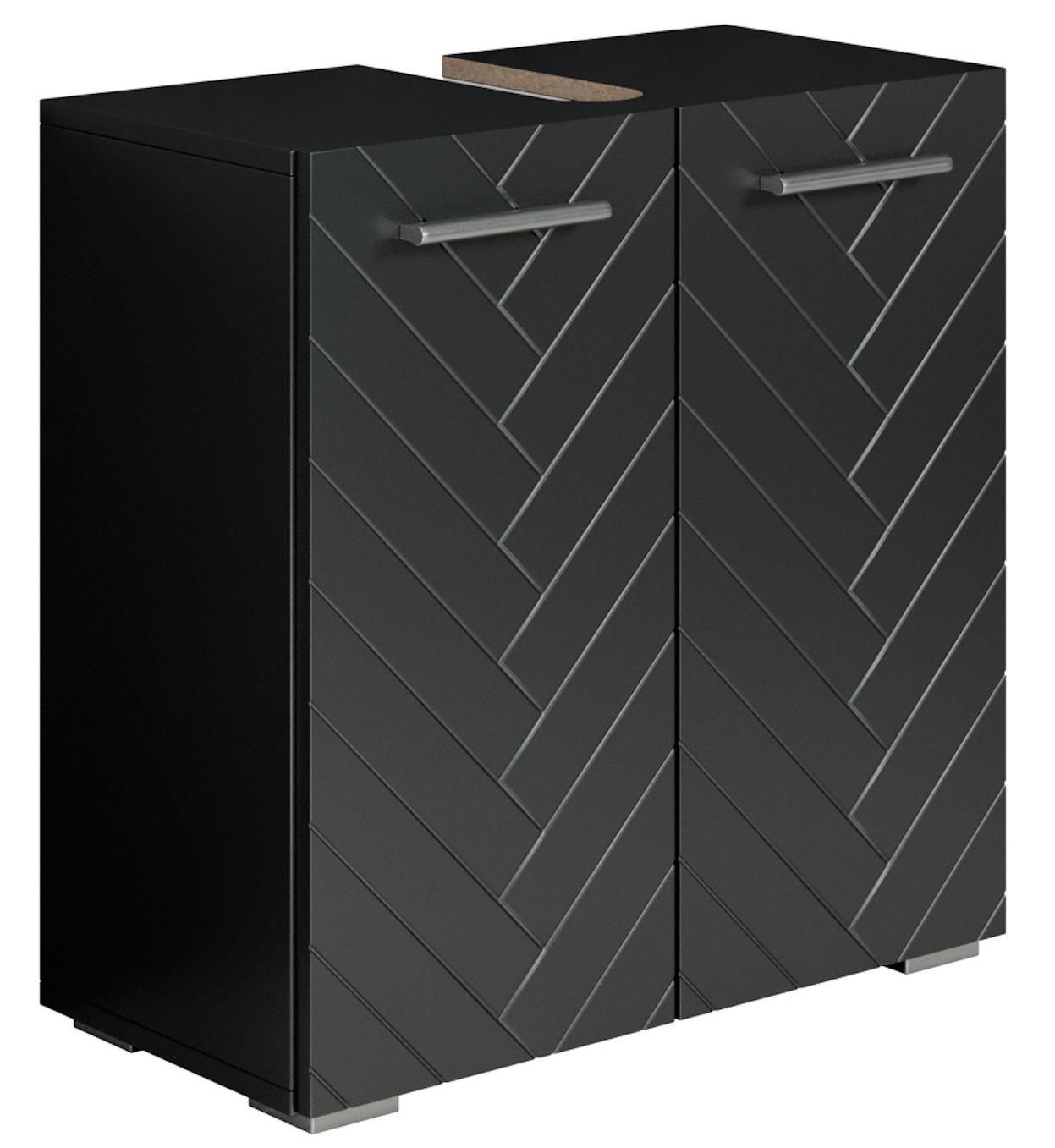 WASCHBECKENUNTERSCHRANK Jupiter 2 Türen Schwarz Fischgrät - 60 x 30 x 60 cm - Schwarz, Holz (60/60/30cm) - Badplaats