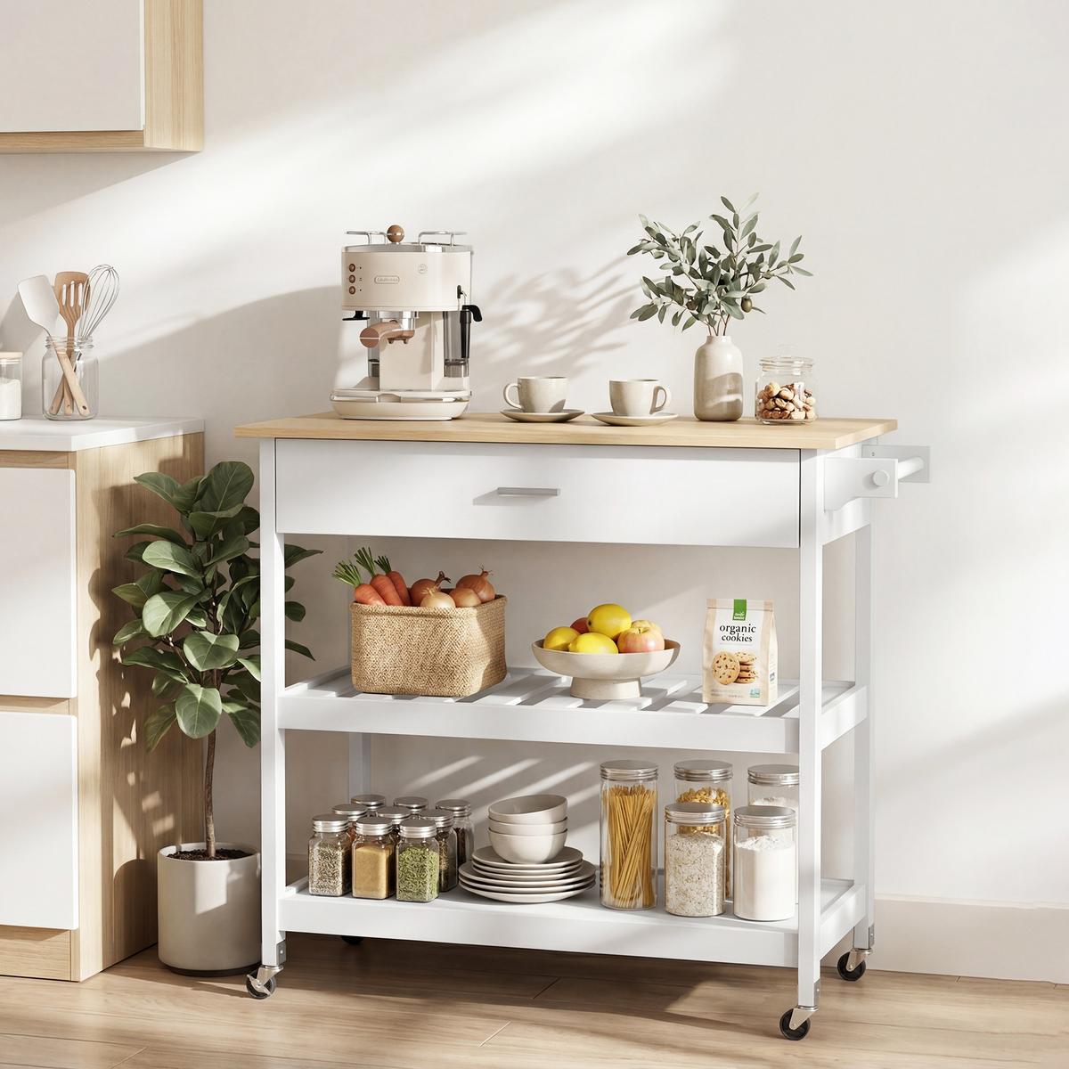 KÜCHENWAGEN MDF Weiß - Weiß, Holzwerkstoff (51/92.5/108.8cm) - HOMCOM