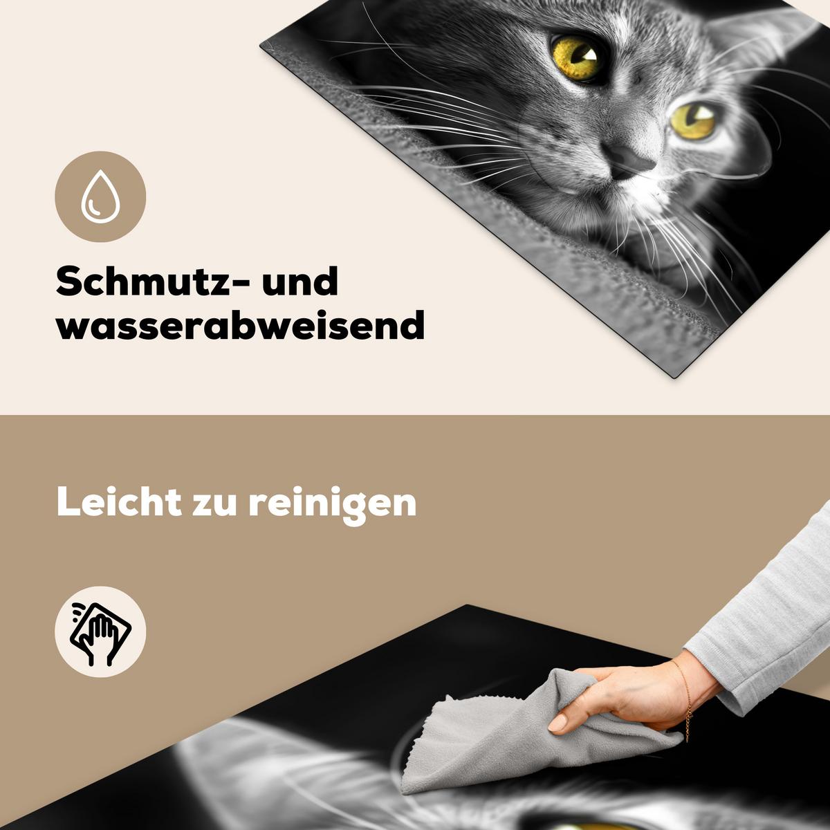 HERDABDECKPLATTE Katze - Grau - Tiere - Katze Herdabdeckung Induktionsfeld 75x52 cm - Grau, Kunststoff (75/52/0.2cm) - MuchoWow