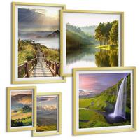 BILDER SET 5er Set - 50x50 cm & 20x30 cm & 40x60 cm Goldrahmen - Aquarell von grünen tropischen Blättern - Goldfarben, Kunststoff (40/60cm) - TULUP