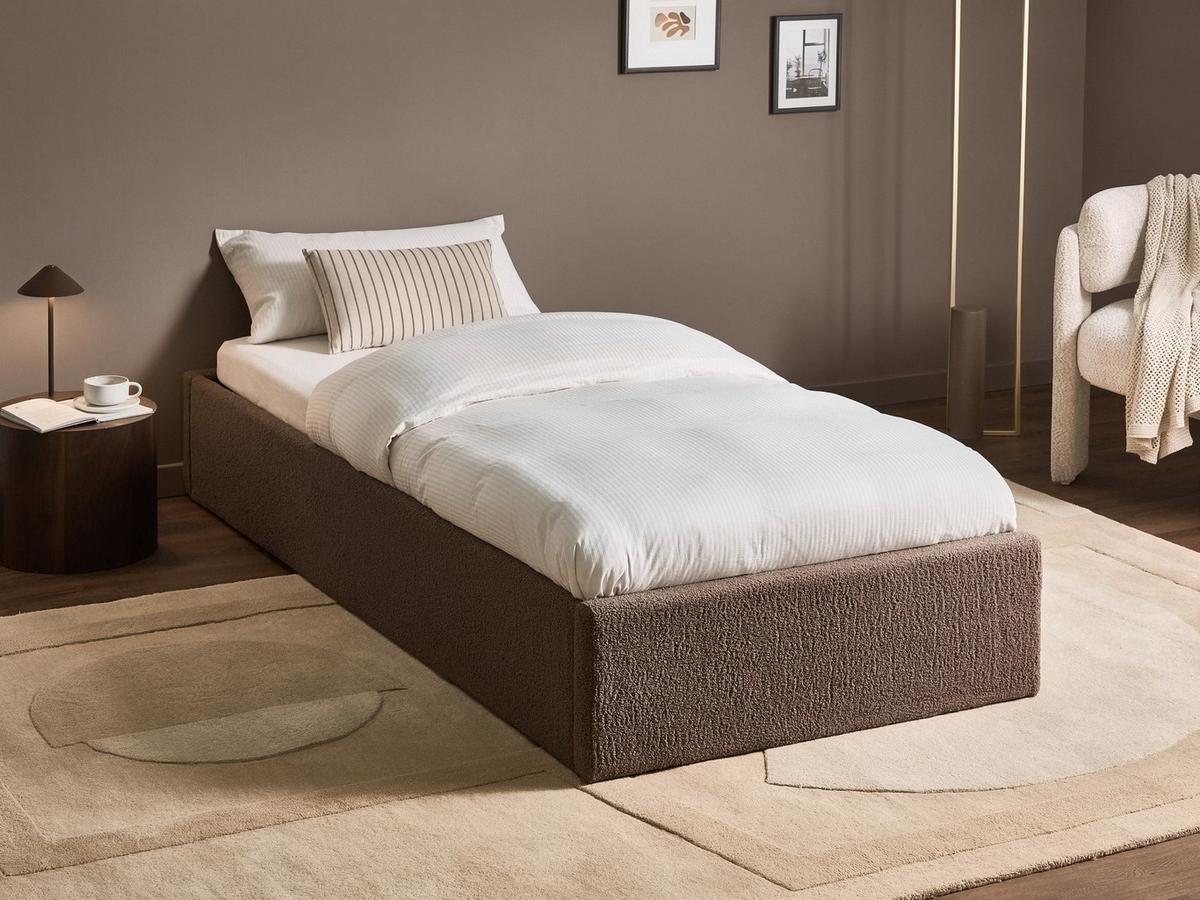 BETT mit Stauraum ohne Kopfteil 90/200 cm Bouclé Taupe Dinan - Taupe, Textil (90/200cm) - Beliani