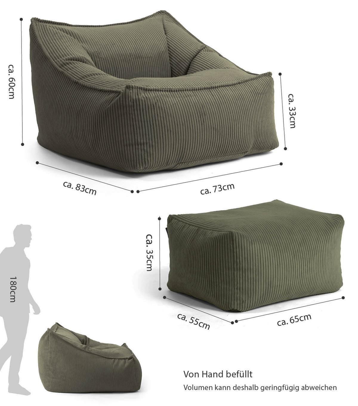 SITZSACK Cord Snug mit Hocker - Grün, Textil (80/60/83cm) - Mokebo