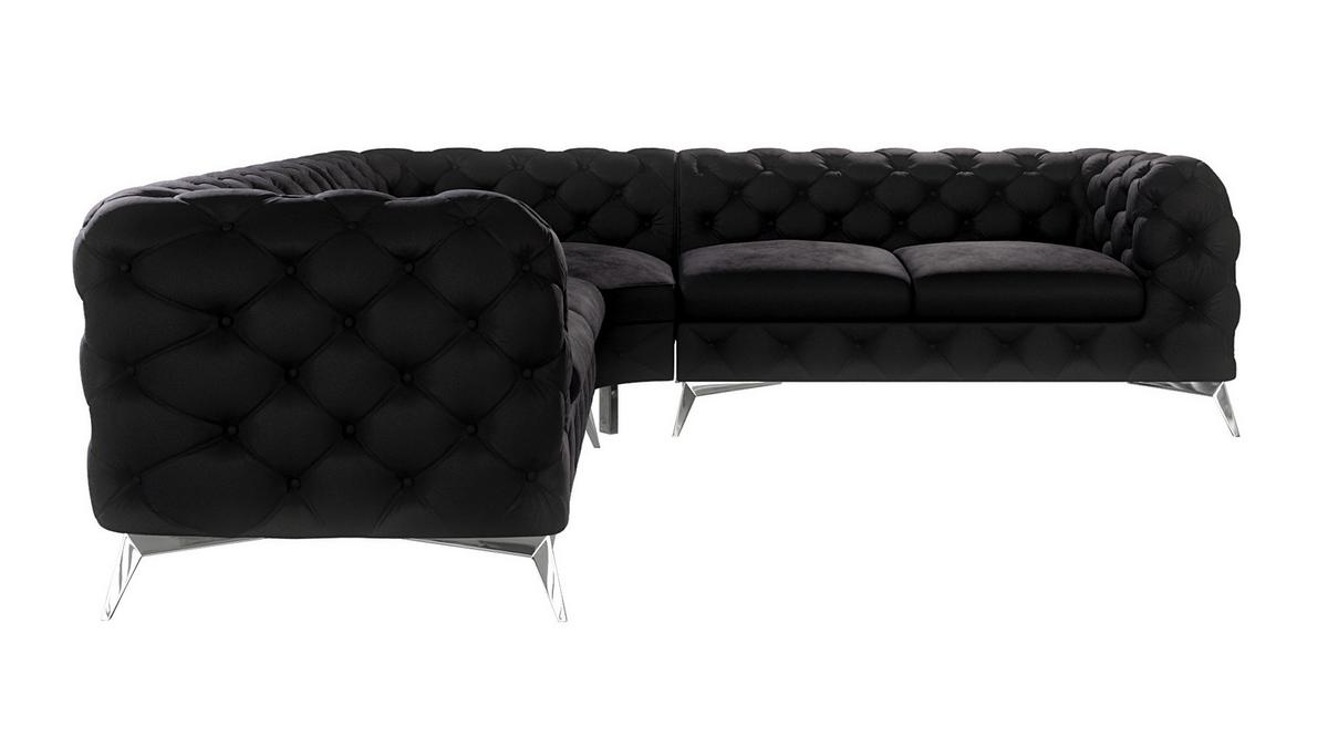 ECKSOFA Chesterfield Laura Schwarz Samt - Silberfarben/Schwarz, Holz/Textil (264/264cm) - S-Style Möbel