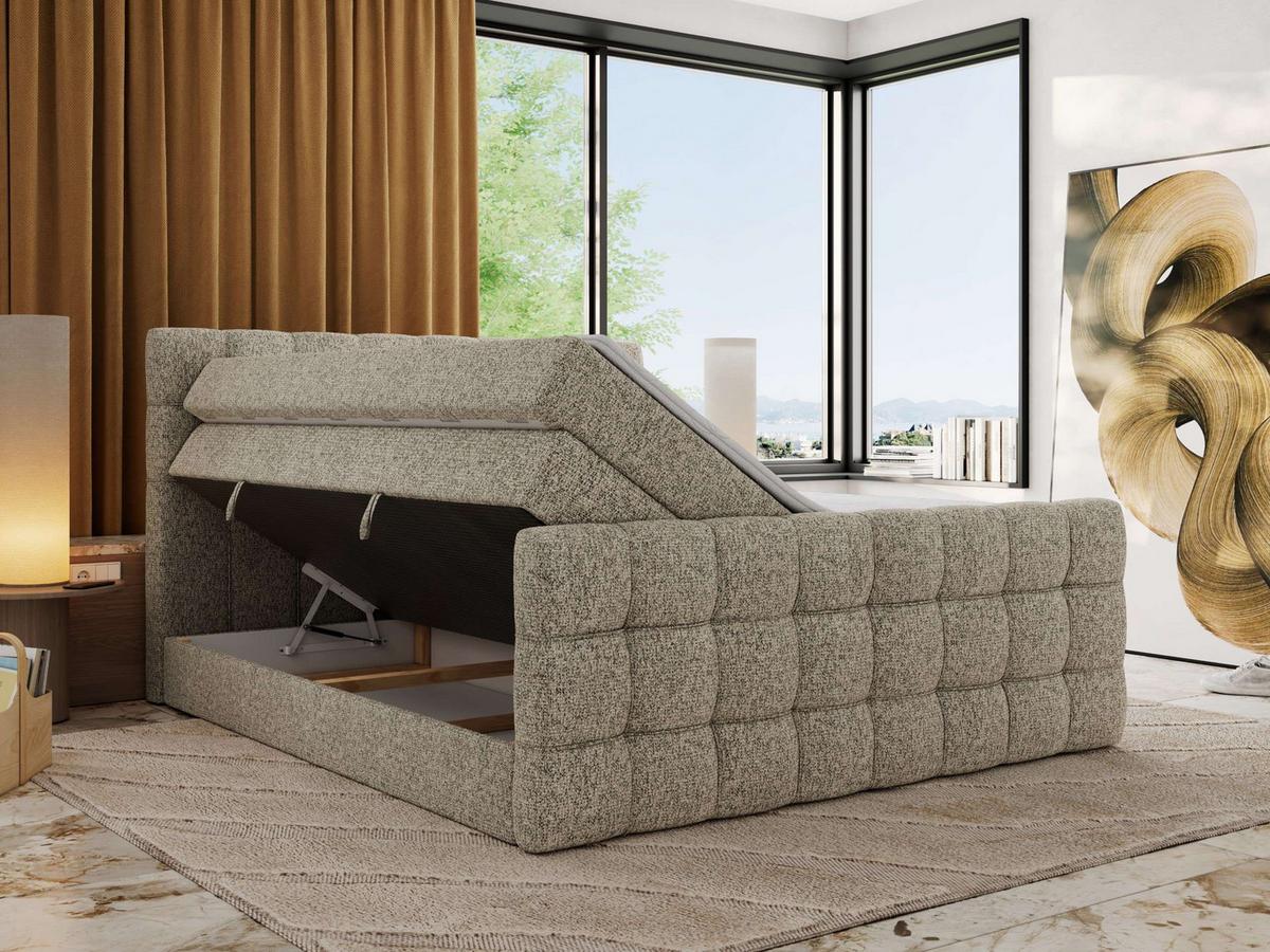 BOXSPRINGBETT ALTIVO KING DUO 200/200 - Dunkelbeige Strukture - H3 - Taupe, Textil (200/200cm) - MKS