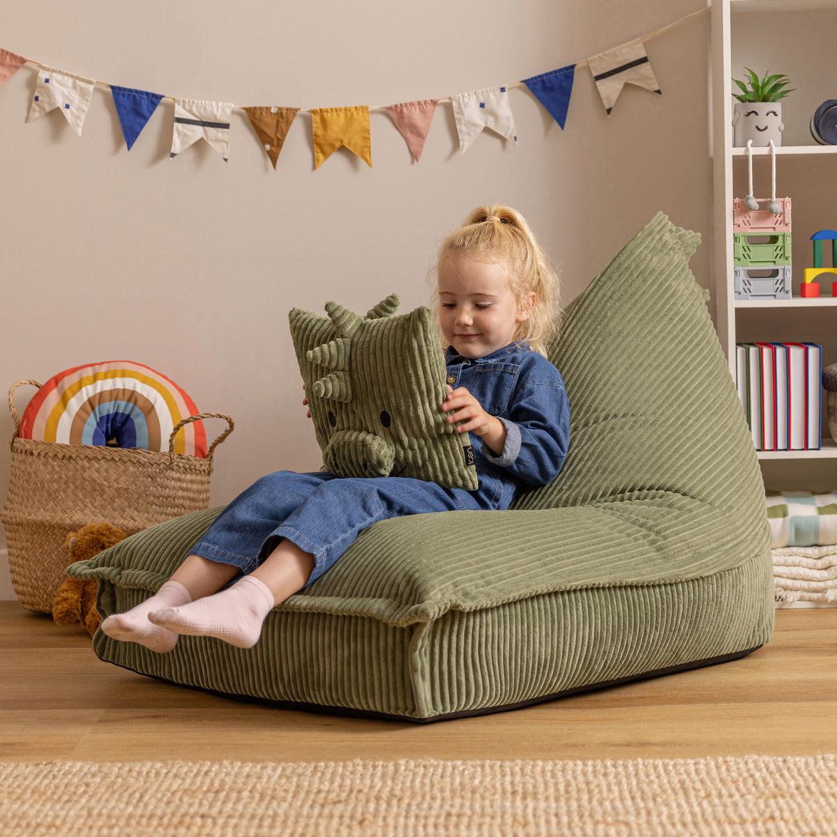 KINDERSITZSACK mit Kissen Dino Cord - Salbeigrün, Textil (72/66/102cm) - icon