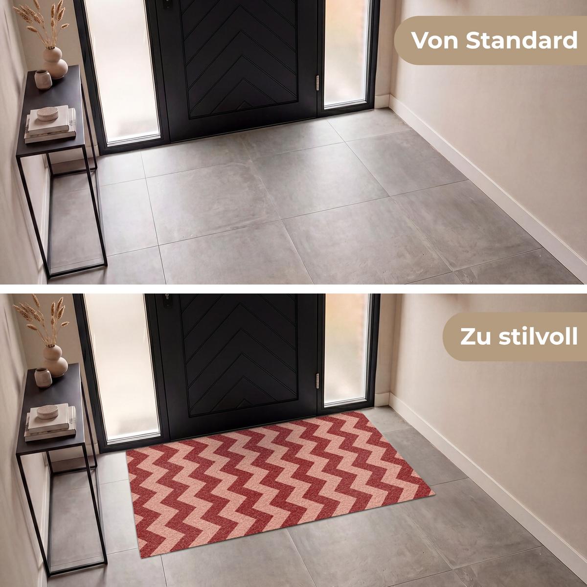 FUSSMATTE Zickzack - Streifen - Muster - Rot Schmutzfänger 150x90 cm - Bordeaux, Kunststoff (150/0.4cm) - MuchoWow