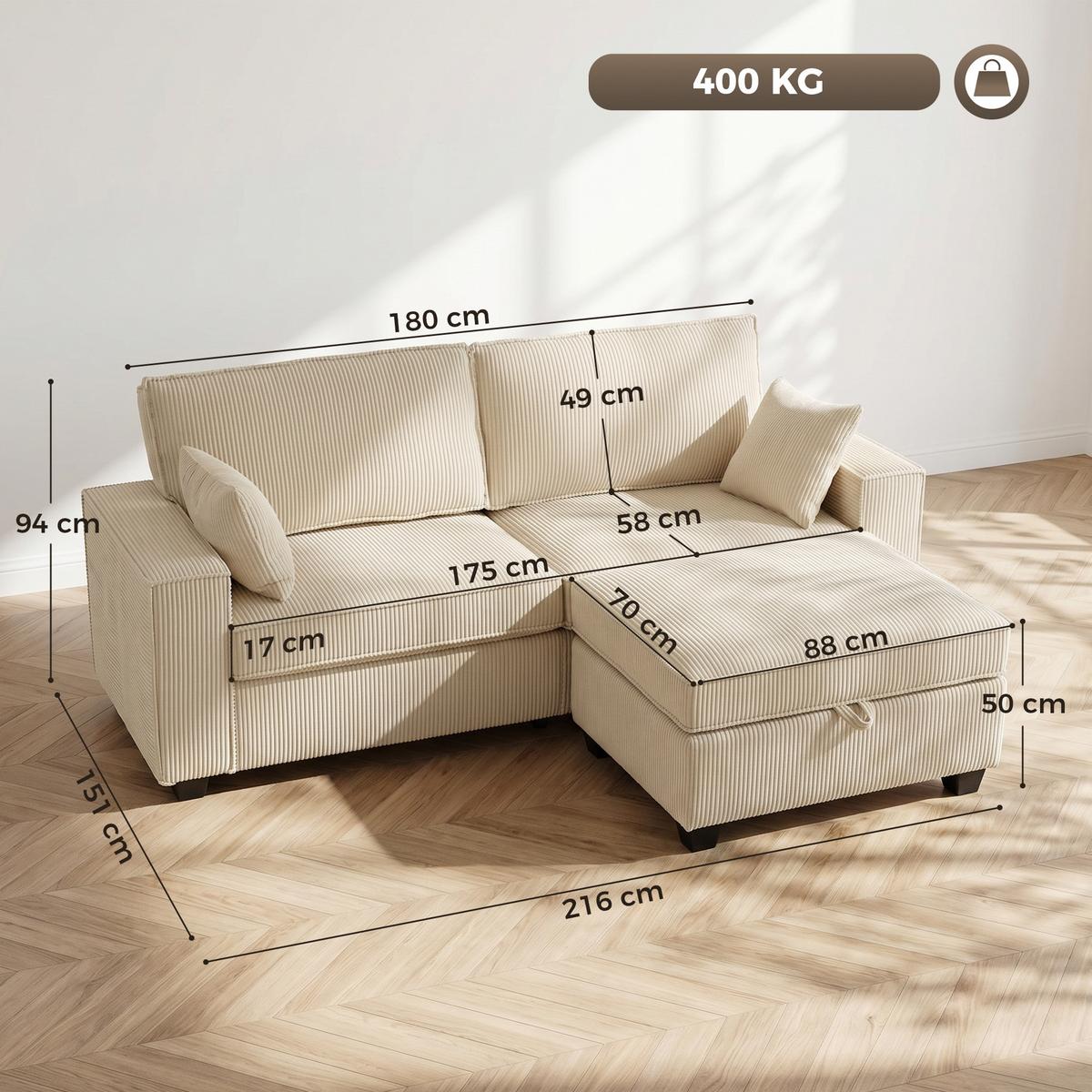 ECKSOFA Polyester Beige - Beige, Holzwerkstoff/Kunststoff (151/216cm) - HOMCOM