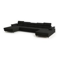 WOHNLANDSCHAFT VIVENTE Schwarz Velours-Stoff mit Schlaffunktion - Schwarz, Holz (410/89/190cm) - MASSENO
