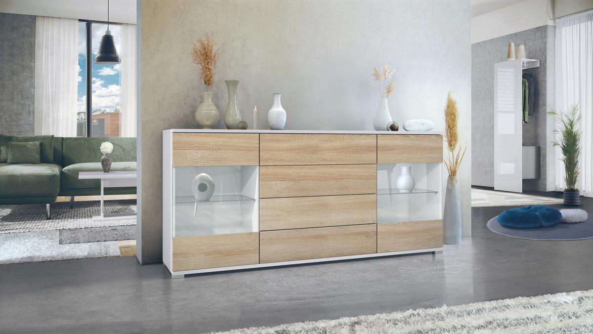 SIDEBOARD Bari Eiche sägerau - Eiche San Remo, Holzwerkstoff (166.5/75.5/35cm) - Vladon