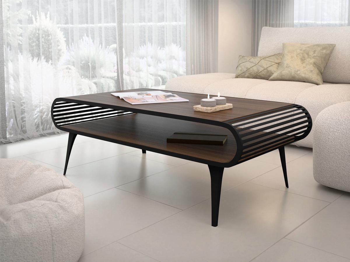 COUCHTISCH Aristo - Nussbaumfarben/Schwarz, Holzwerkstoff/Metall (60/120/44cm) - MIRJAN24