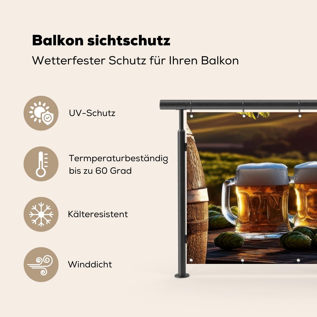 BALKON-SICHTSCHUTZ Bier - Hopfen - Landschaft Balkon Deko 300x120 cm - Grün, Kunststoff (300/120cm) - MuchoWow