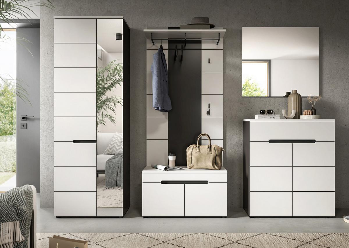 GARDEROBENSCHRANK weiß, grau 65 x 190 cm, Schuhschrank mit variabler Inneneinteilung, Soft-Close, Cooper - Schwarz/Weiß, Glas/Holzwerkstoff (65/190/37cm) - Inn.Furn