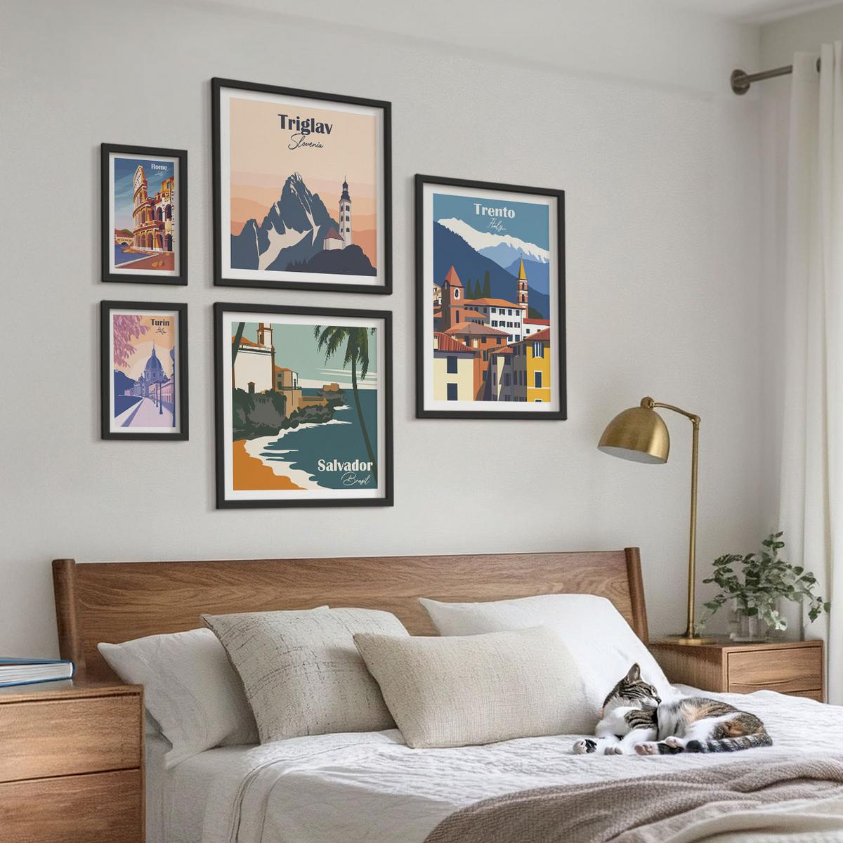 BILDER SET 5er Set - 50x50 cm & 20x30 cm & 40x60 cm Schwarzer Rahmen - Blicke auf berühmte Orte am Meer - Schwarz, Kunststoff (40/60cm) - TULUP