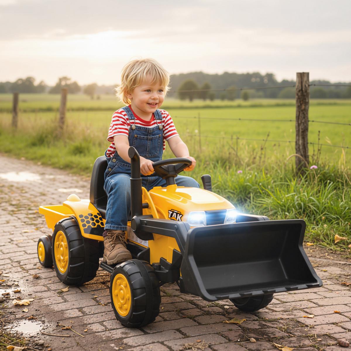 KINDER-ELEKTRO-BAGGER mit Anhänger 12V mit Fernbedienung - Gelb, Kunststoff (158/58/58.5cm) - AIYAPLAY
